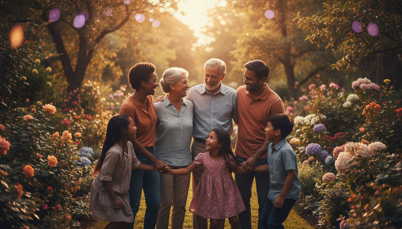 Happy family gathering together