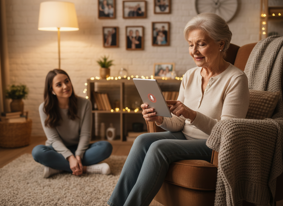 Grandmother recording voice memories